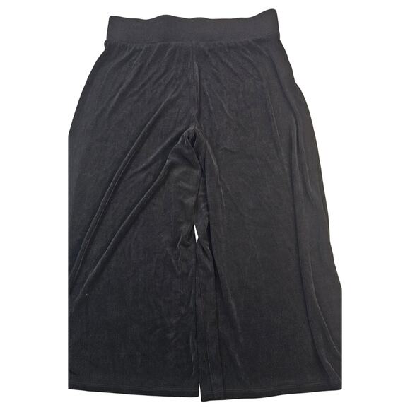Chicos 2 (L) acetate pull on slinky gaucho wide leg crop pants black stretch - Picture 3 of 8